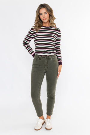 Carraig Donn Celine Khaki Cotton Stretch High Waist Straight Leg Jeans