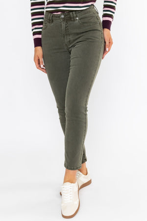 Carraig Donn Celine Khaki Cotton Stretch High Waist Straight Leg Jeans
