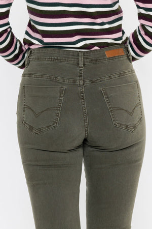 Carraig Donn Celine Khaki Cotton Stretch High Waist Straight Leg Jeans