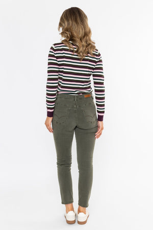 Carraig Donn Celine Khaki Cotton Stretch High Waist Straight Leg Jeans