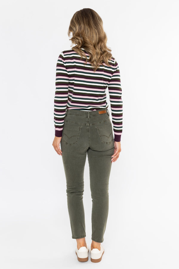 Carraig Donn Celine Khaki Cotton Stretch High Waist Straight Leg Jeans