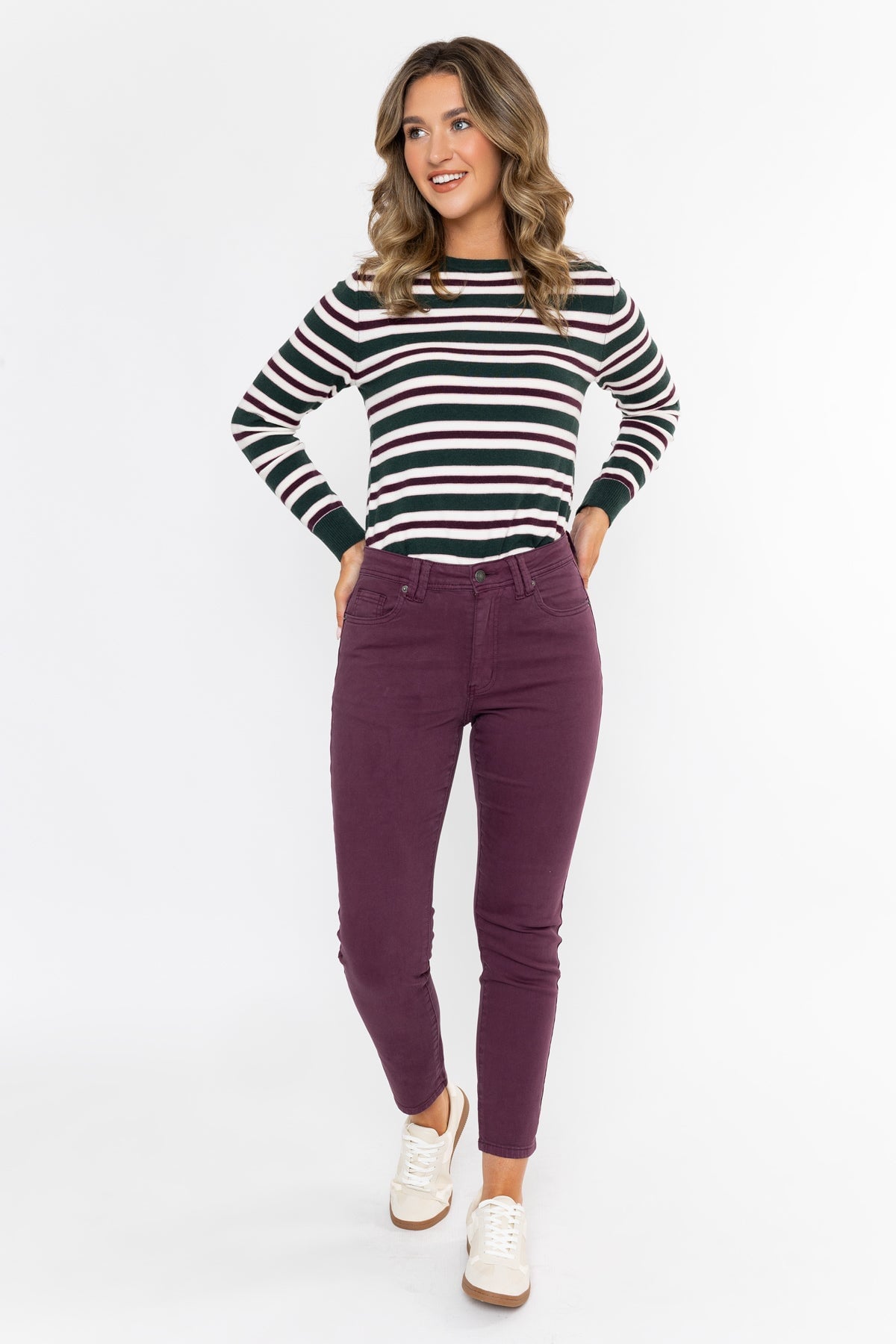 Celine Plum Purple Cotton Stretch High Waist Straight Leg Jeans
