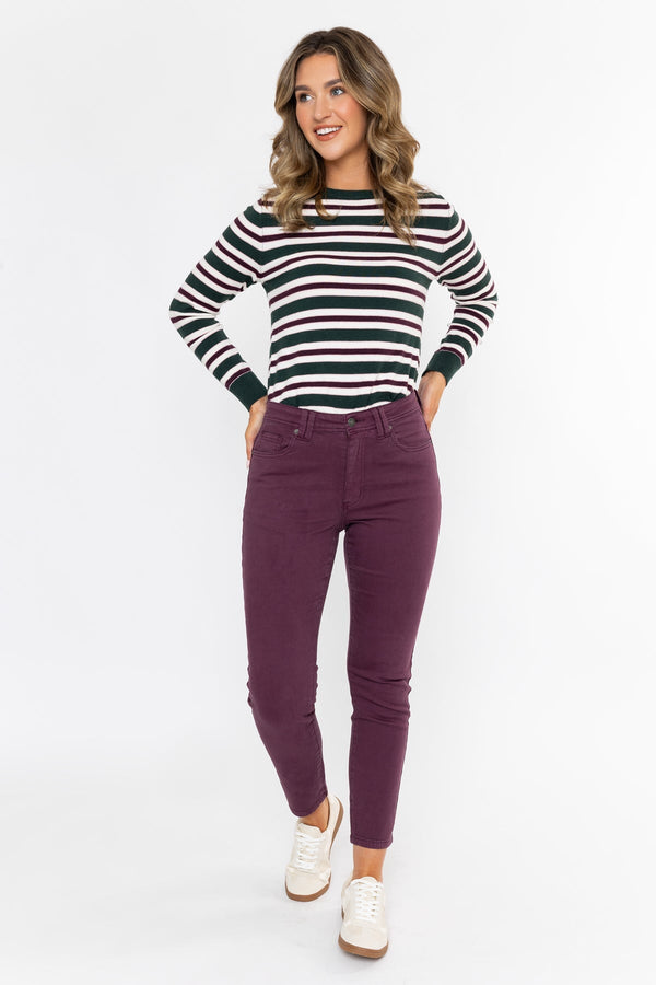 Carraig Donn Celine Plum Purple Cotton Stretch High Waist Straight Leg Jeans