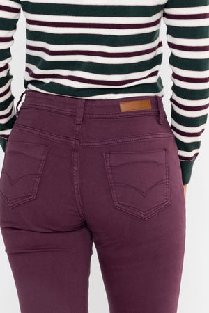 Carraig Donn Celine Plum Purple Cotton Stretch High Waist Straight Leg Jeans