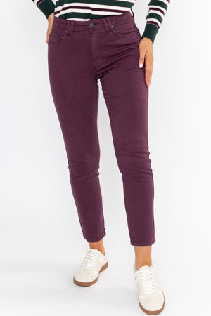 Carraig Donn Celine Plum Purple Cotton Stretch High Waist Straight Leg Jeans