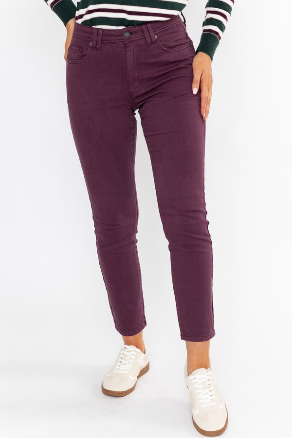 Carraig Donn Celine Plum Purple Cotton Stretch High Waist Straight Leg Jeans