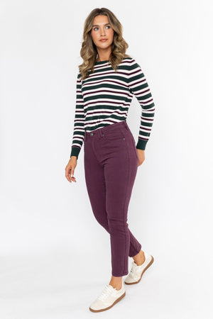 Carraig Donn Celine Plum Purple Cotton Stretch High Waist Straight Leg Jeans