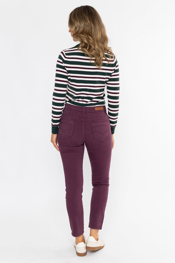 Carraig Donn Celine Plum Purple Cotton Stretch High Waist Straight Leg Jeans