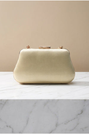 Gold Satin Gold Chain Clutch Bag