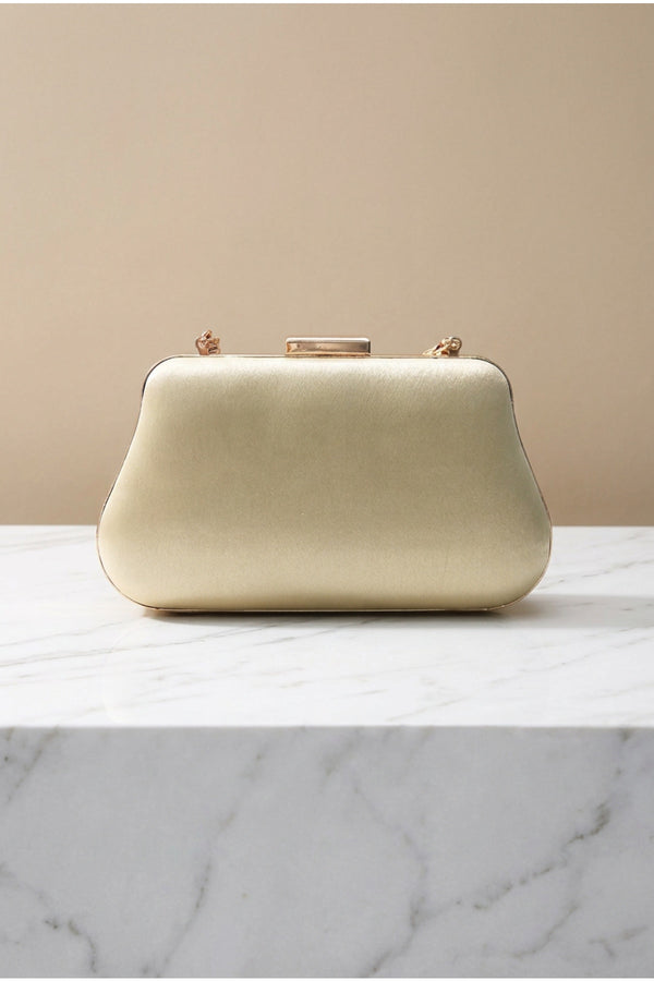 Gold Satin Gold Chain Clutch Bag