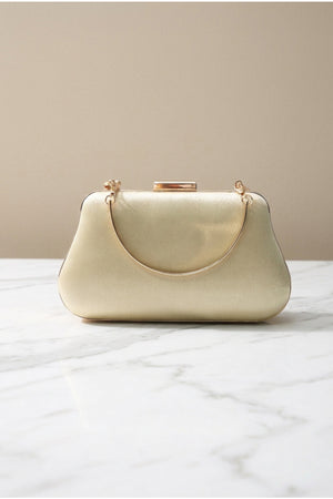 Gold Satin Gold Chain Clutch Bag