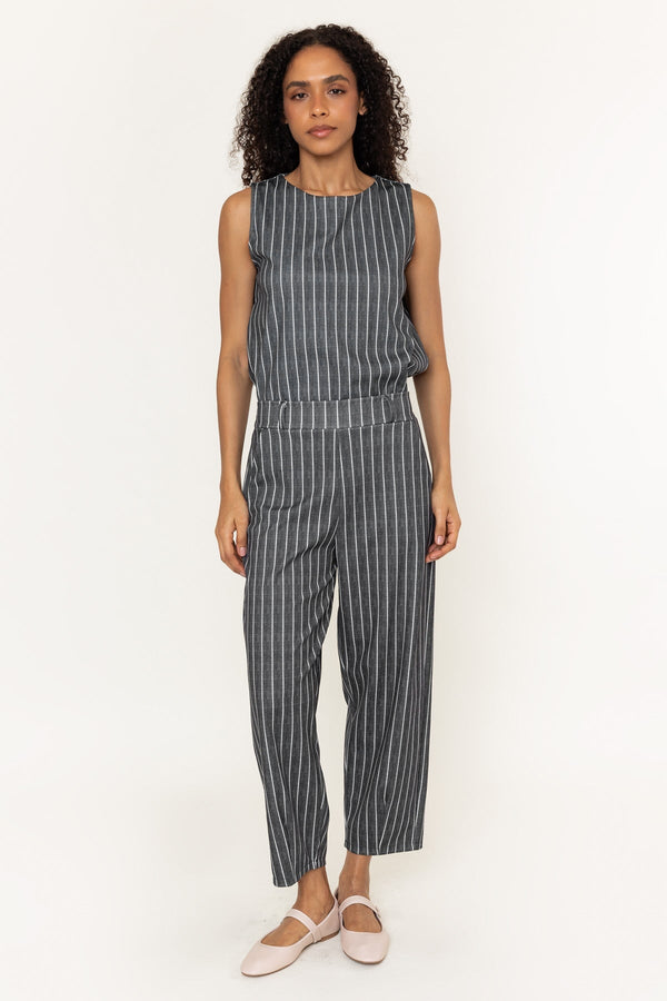 Carraig Donn Charcoal Black Striped Cropped Barrel Leg Trousers
