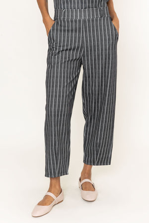 Carraig Donn Charcoal Black Striped Cropped Barrel Leg Trousers