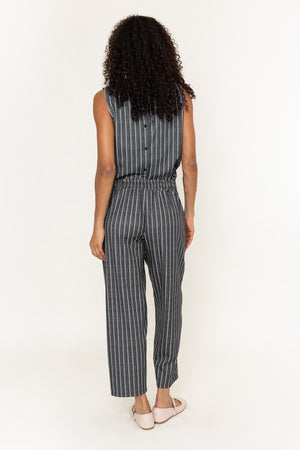 Carraig Donn Charcoal Black Striped Cropped Barrel Leg Trousers