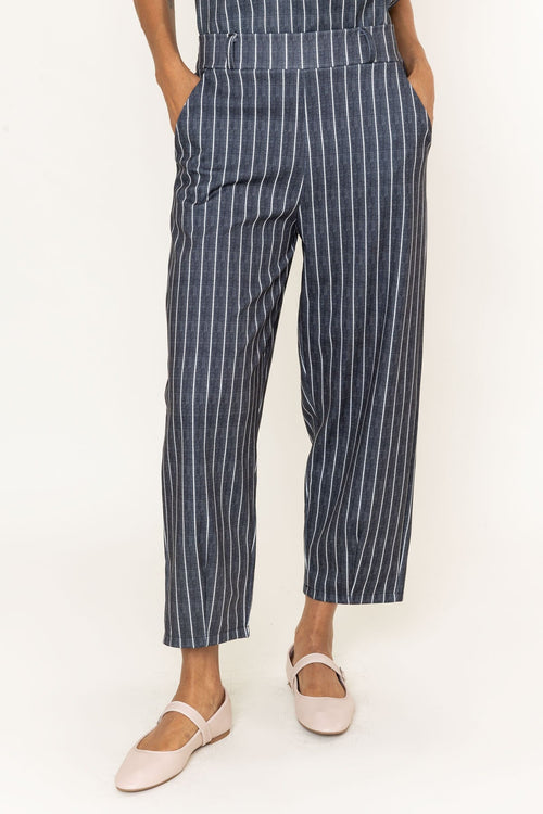 Carraig Donn Charcoal Black Striped Cropped Barrel Leg Trousers