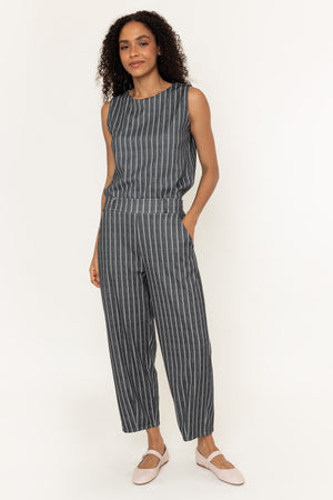 Carraig Donn Charcoal Black Striped Cropped Barrel Leg Trousers