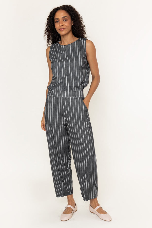 Carraig Donn Charcoal Black Striped Cropped Barrel Leg Trousers