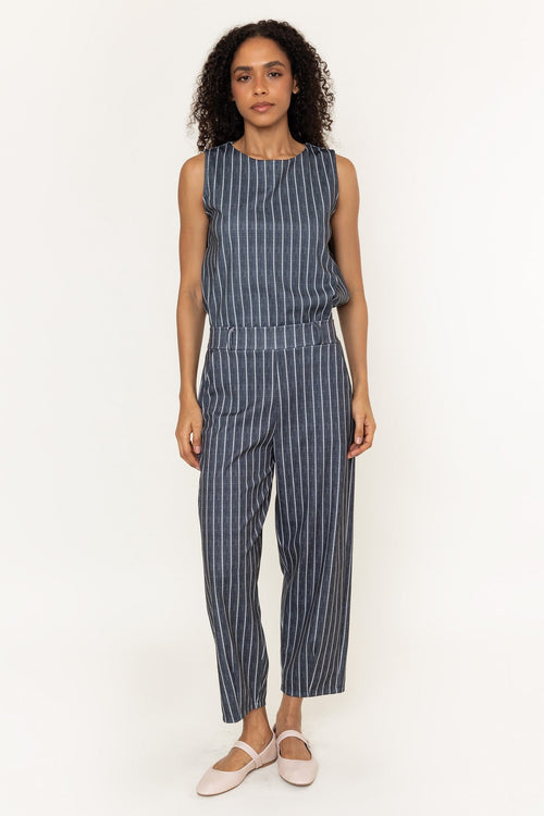 Charcoal Black Striped Cropped Barrel Leg Trousers