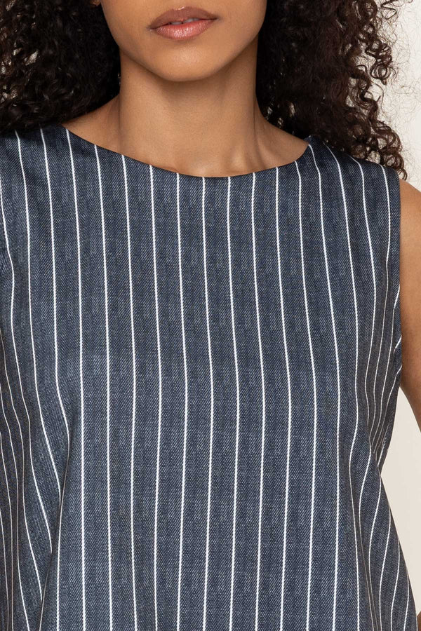 Carraig Donn Charcoal Black Striped Sleeveless Round Neck Button Back Top