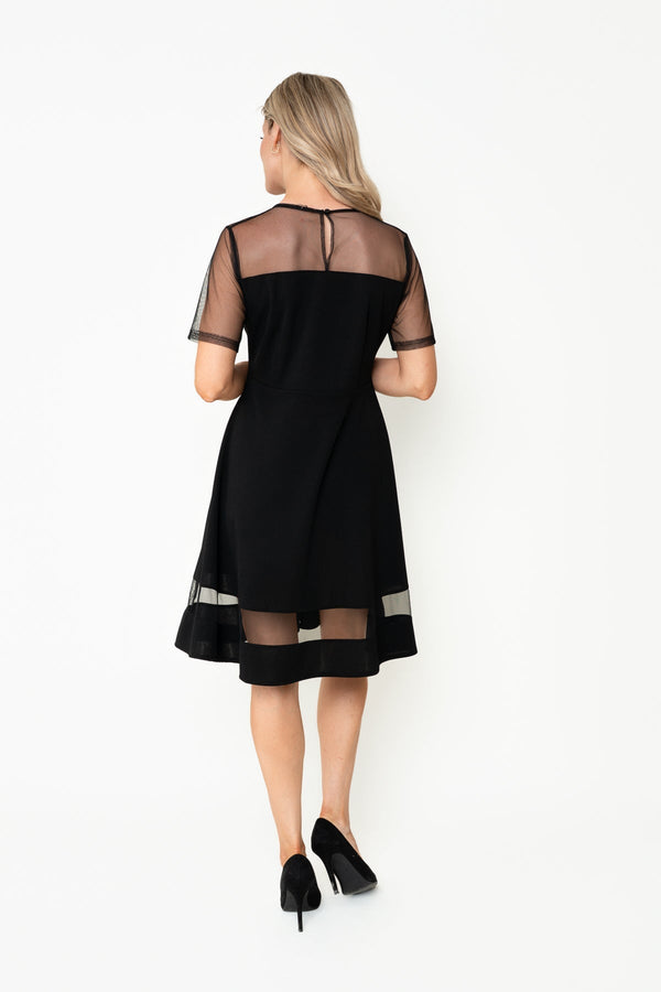 Carraig Donn Charlie Black Mesh Paneling A-Line Short Sleeve Knee Length Dress