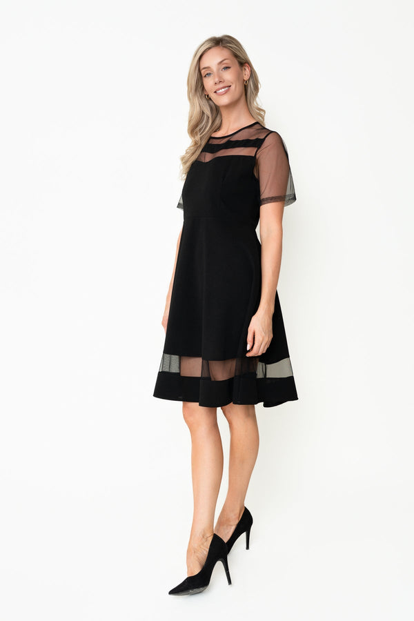 Carraig Donn Charlie Black Mesh Paneling A-Line Short Sleeve Knee Length Dress