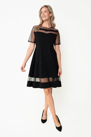 Carraig Donn Charlie Black Mesh Paneling A-Line Short Sleeve Knee Length Dress