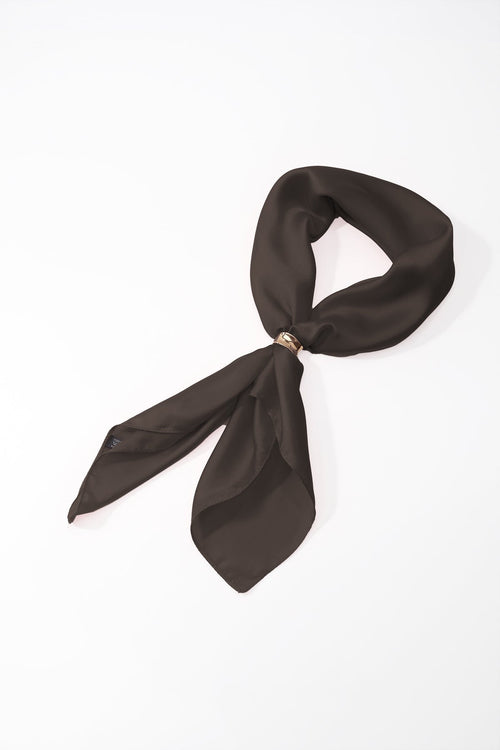 Chocolate Brown Satin Gold Ring Detail Neckerchief Scarf