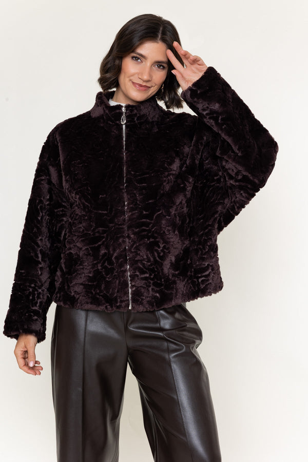Carraig Donn Chocolate Brown Textured Faux Fur Button Short Jacket