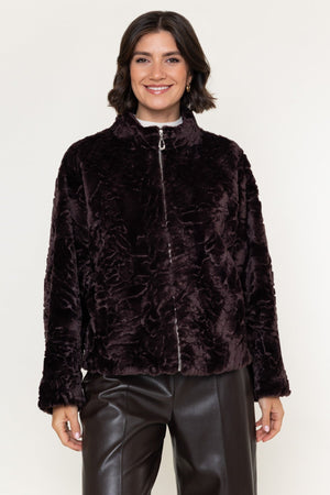 Carraig Donn Chocolate Brown Textured Faux Fur Button Short Jacket