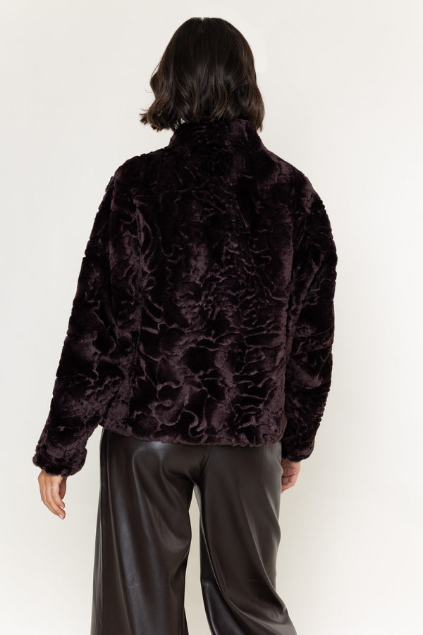 Carraig Donn Chocolate Brown Textured Faux Fur Button Short Jacket