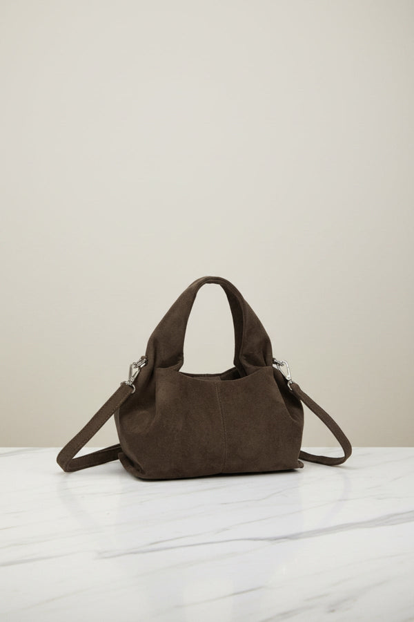 Carraig Donn Chocolate Faux Suede Pleated Top Handle Bag