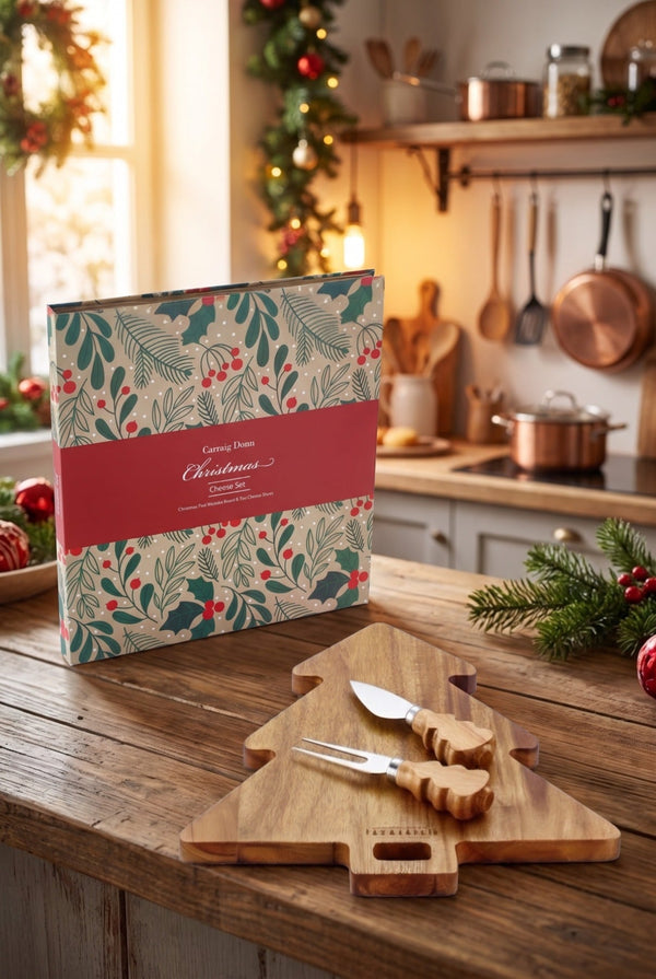Carraig Donn Christmas Tree Acacia Wood Cheese Gift Set