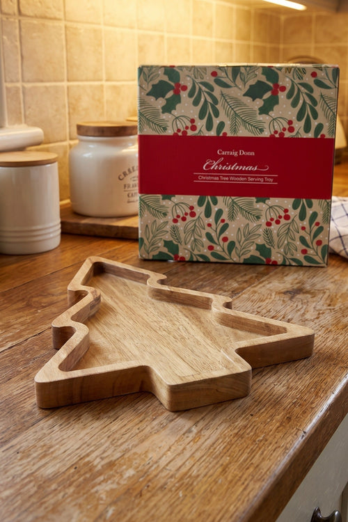 Christmas Tree Acacia Wood Serving Gift Set