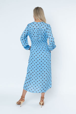 Carraig Donn Cliodhna Blue Polka Dot Print Sateen Midi Dress