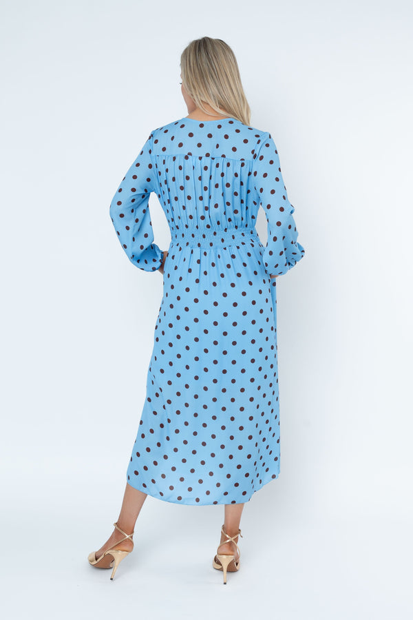 Carraig Donn Cliodhna Blue Polka Dot Print Sateen Midi Dress
