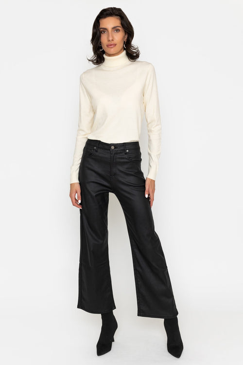 Coated Stretch Wide Leg Trousers