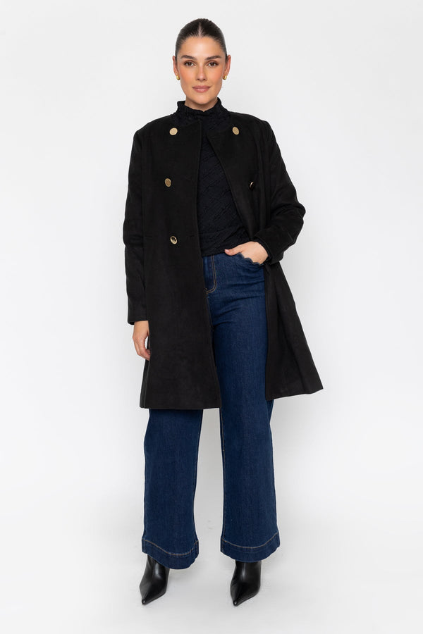Carraig Donn Collarless Double Breasted Coat