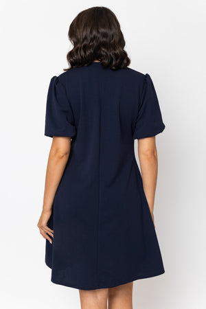 Carraig Donn Contrast Bow Knee Length Dress in Navy