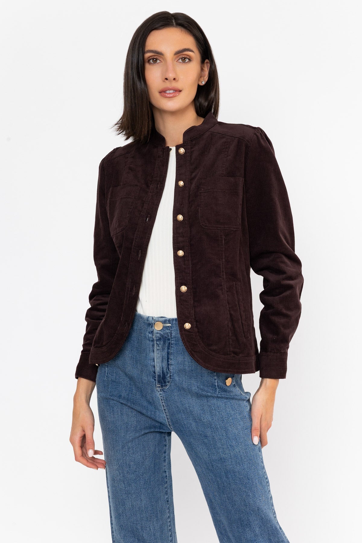 Brown Corduroy Military Jacket