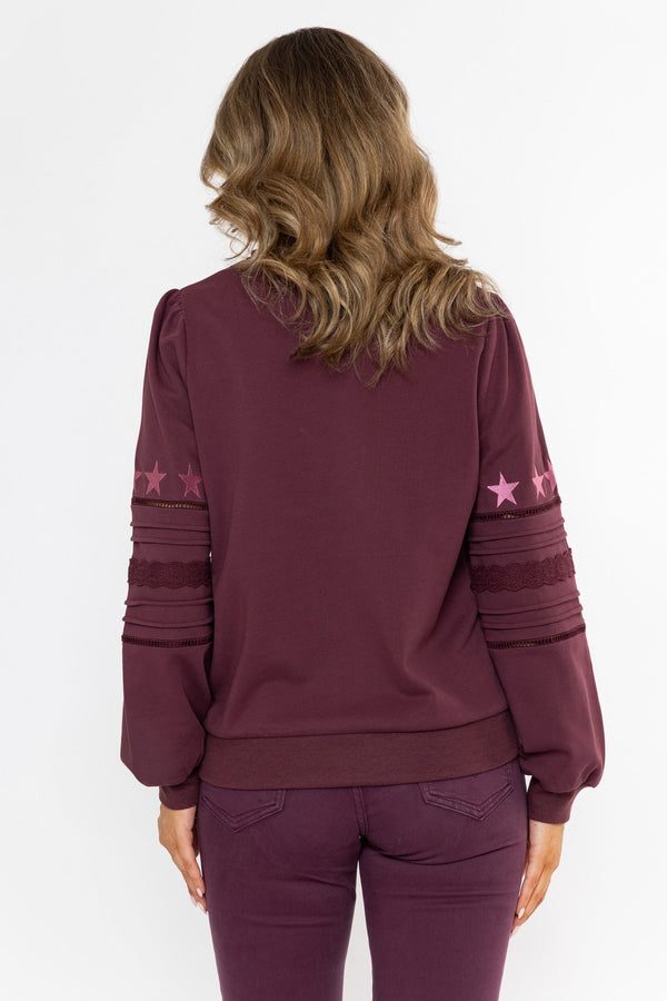 Carraig Donn Cotton Blend Broderie Anglaise Sweatshirt Plum