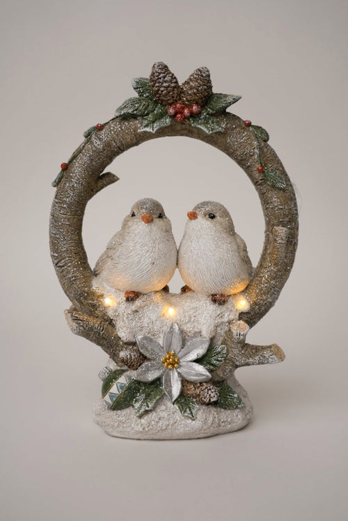 Couple Of Birds in Wreath Light Up Christmas Decoration