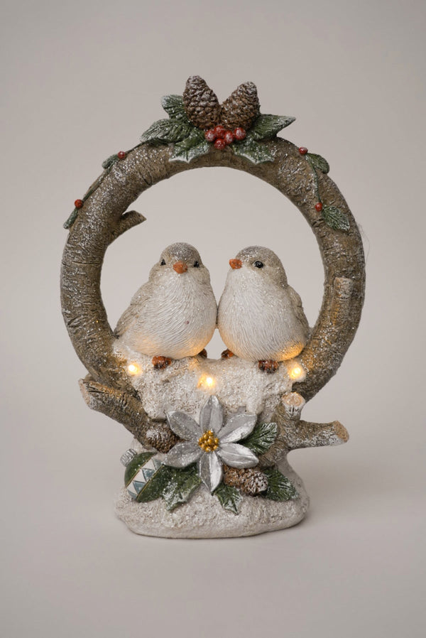 Carraig Donn Couple Of Birds in Wreath Light Up Christmas Decoration