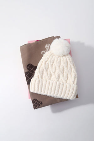 Carraig Donn Cream Cable Knit Hat & Beige Dog Print Scarf Gift Set