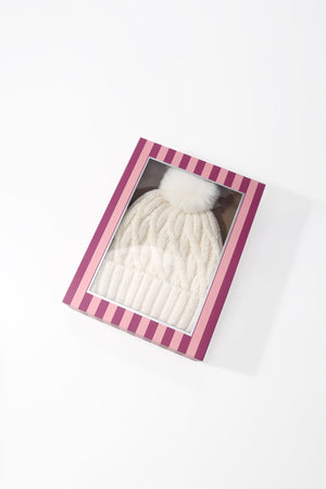 Carraig Donn Cream Cable Knit Hat & Beige Dog Print Scarf Gift Set