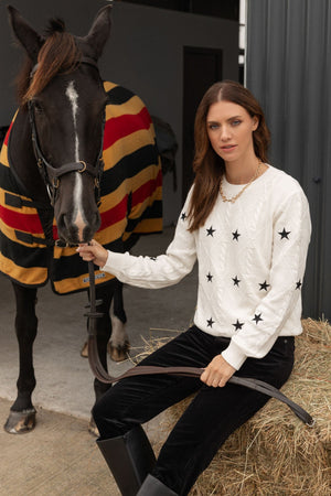 Carraig Donn Cream Cotton Star Embroider Cable Knit