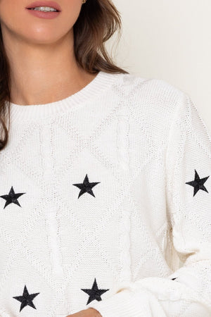 Carraig Donn Cream Cotton Star Embroidery Cable Knit Jumper