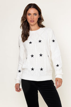 Carraig Donn Cream Cotton Star Embroidery Cable Knit Jumper