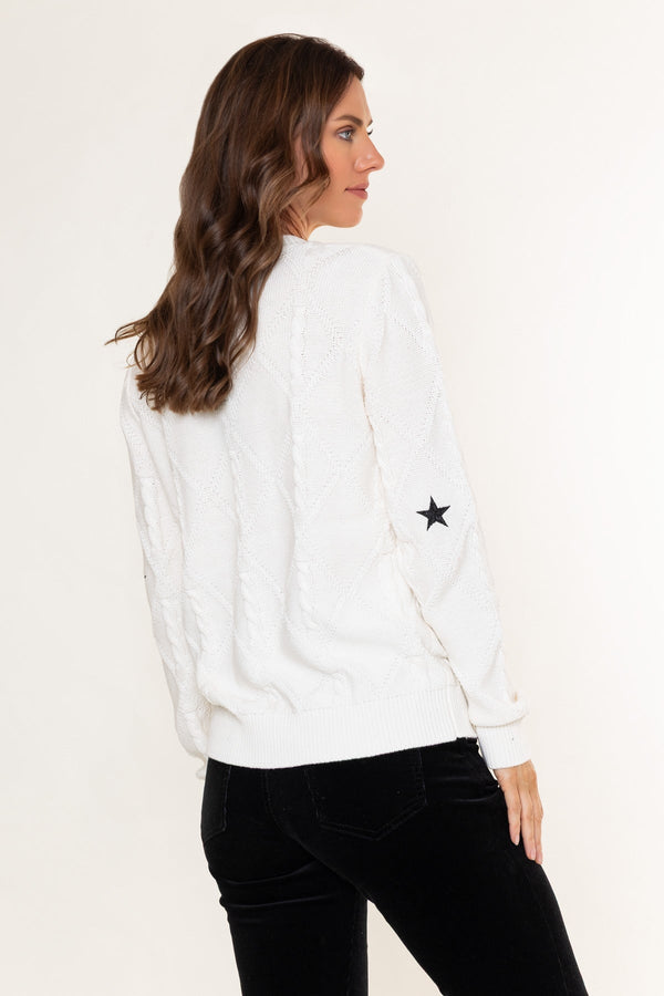 Carraig Donn Cream Cotton Star Embroidery Cable Knit Jumper
