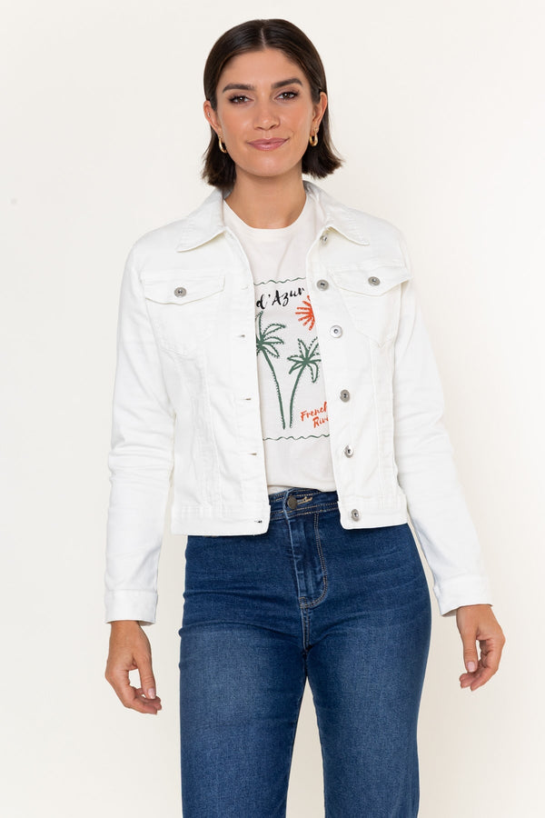 Carraig Donn Cream Cotton Stretch Denim Jacket