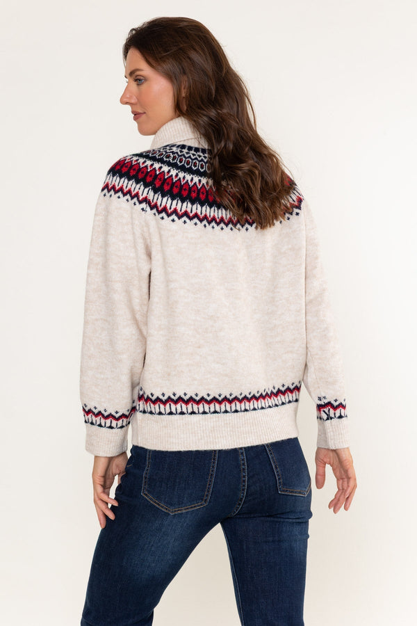Carraig Donn Cream Fair Isle Half-Zip Knit Jumper